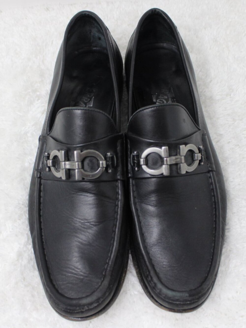 Salvatore Ferragamo Shoes Mens 10 Black Horsebit Leather Driver Loafers Slip on